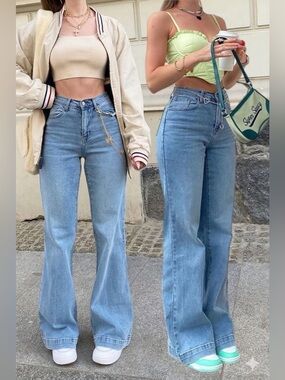 Fashion Nova Bridge The Distance Wide Leg Jeans Medium Blue Wash Size 9 NWT NEW